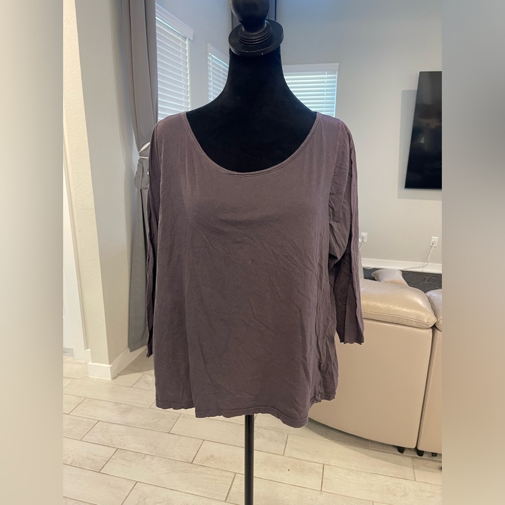 Blue fish faded organic cotton blouse top lagenlook Sz 1/S/M